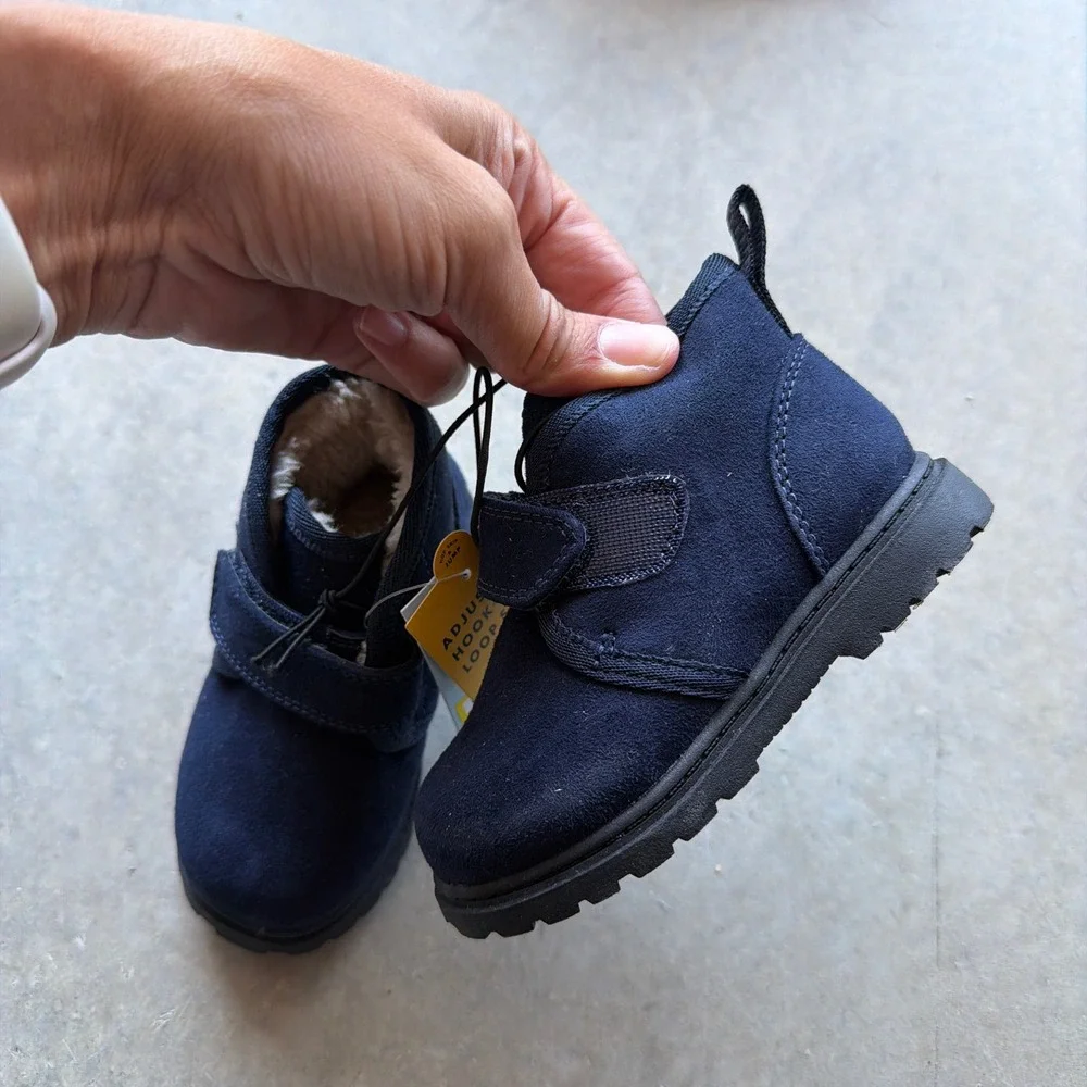 Cat & Jack Toddler Magnus Boots Navy Blue Faux Suede‎ Fur Lined Size 5 NEW